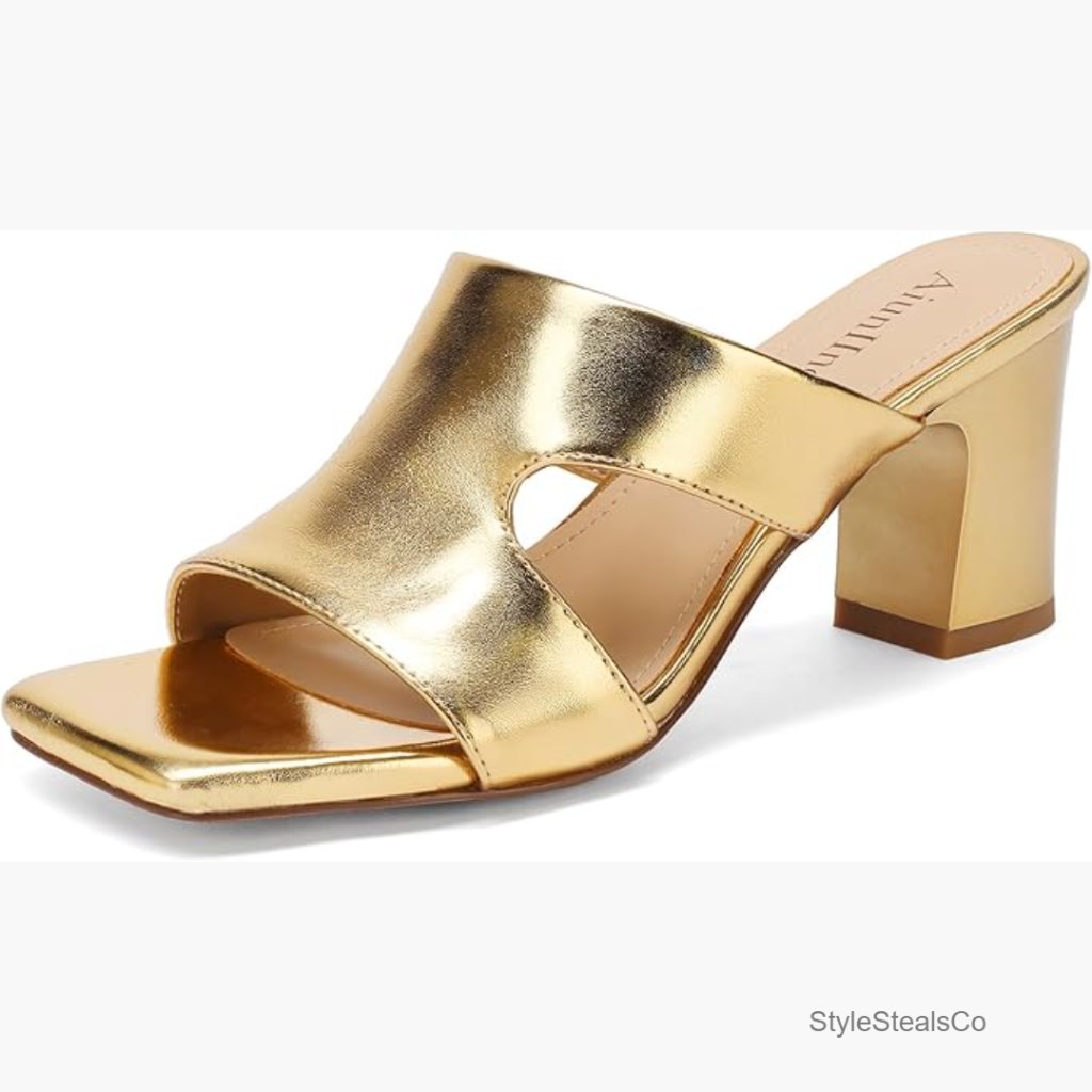 Women's Square Toe Heeled Mules Slip On Sandals Chunky Block Heel